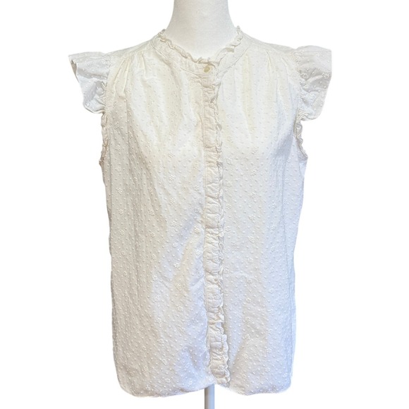 LOFT Tops - LOFT Womens White Floral Embroidered Ruffle Sleeveless Top Size M Cottagecore